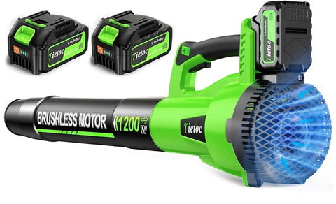 Cordless Leaf Blower With Brushless Motor, 1200W Power, 6 Speed Settings, Includes 2x 4.0Ah Batteries, Heavy Duty Yard Cleanup