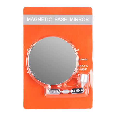 Product packaging of Magnetic Base Inspection Mirror With Swivel Ball Joint For Welding And Automotive Work, 3.35 Inch Diameter.
