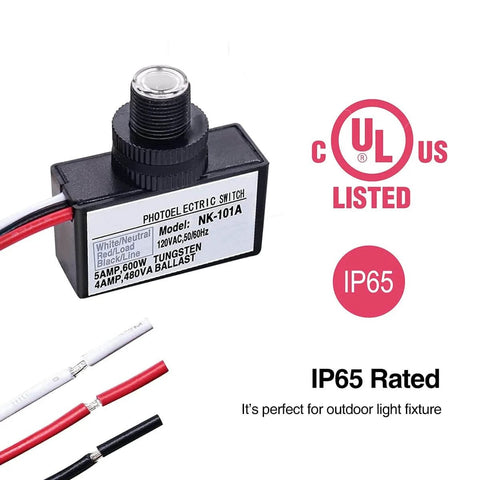 Dusk to Dawn Photocell Sensor Switch for Outdoor Lighting, 120V AC Auto Light Control, UL Listed, Weatherproof, close-up view