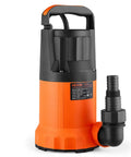 Rock Solid Submersible Water Pump 1 Horsepower 4300 Gallons Per Hour with sturdy design and integrated carry grip for drainage.
