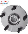 Front Wheel Hub And Bearing Assembly With ABS For Outback Forester Impreza Legacy Ascent 5 Lug Replacement Built For A Smooth Ride And Easy Install Today, showing top view of 5-lug metal hub.