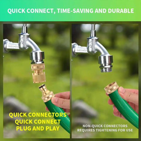 Solid Brass Garden Hose Quick Connect Set With Three Quarter Inch Thread Fittings showing easy connection and disconnection