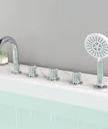 5 Hole Deck Mount Tub Faucet Chrome With Hand Shower Brass Roman Tub Filler Set 3 Handle High Flow Bathtub Faucet With Sprayer Built Tough