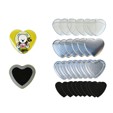 Heavy Duty Button Press Machine With Sturdy Slide Rails Make Custom Heart Badges and Name Labels for School Art Classes. Heart-shaped badges in multiple finishes.