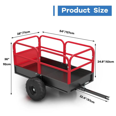 Beast Of A 1700 Lbs Heavy Duty Steel Dump Trailer dimensions with removable sides and 16 inch tires for ATV tractor use