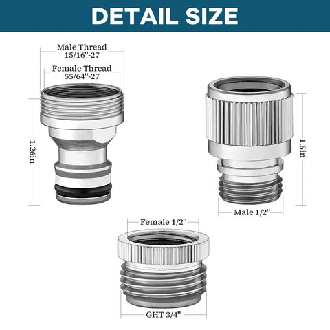 Detailed view of Brass Faucet Quick Connector Hose Adapter dimensions and thread specifications for easy connection.