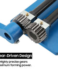 Close-up of the gear-driven design of the Heavy Duty Sheet Metal Bead Roller With 18 Inch Throat Depth And Included 4 6 7.5 mm Round Bead Dies.