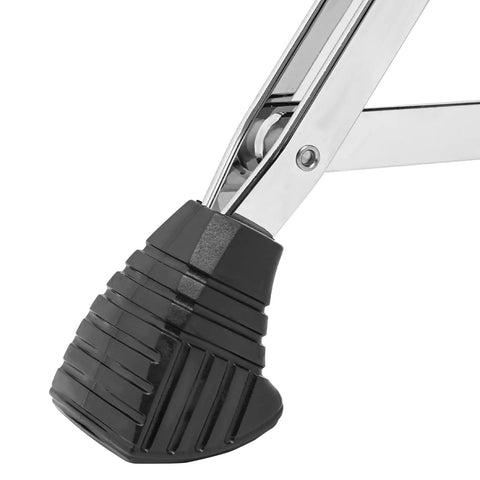 Solid As A Rock Drum Throne Stool With Plush Memory Foam Backrest chrome legs and black rubber foot for stability and grip.