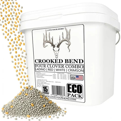 Four Clover Combo Blend Perennial Food Plot Seed 15 Lb EcoPack with ladino, red, white, crimson clovers for wildlife habitat