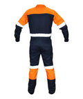 High Visibility Heavy Duty Coverall Tough As Nails Workwear With Reflective Trim, back view showing elastic waist and pockets.