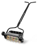18 Inch Manual Push Spike Aerator With Four Wheels For Lawn Health, Rolling Lawn Aerator Tool with spiked drum and handle view