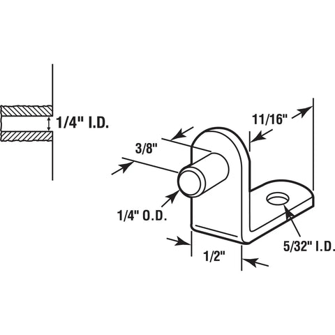 Nickel Plated Shelf Support Pegs Quarter Inch L Shaped With Screw Hole Pack Of 8 technical diagram with dimensions