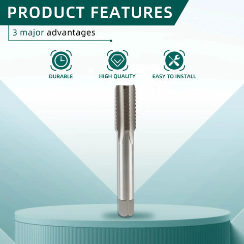 Heavy Duty HSS 5/8-24 UNEF Right Hand Thread Tap standing with product features icons