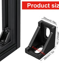 40 Piece Black Anodized 2020 Aluminum Extrusion Bracket Kit For 20 Series T Slot Corner Fasteners displayed with dimensions.