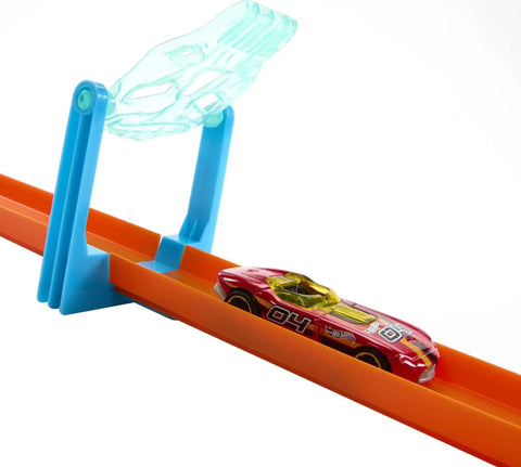 Track Builder Ice Crash Playset With One Sixty Four Scale Vehicle And Ten Component Parts in icy obstacle detail