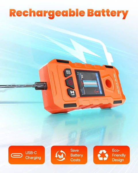 6-in-1 Stud Finder Wall Scanner, Electronic Wall Detector with rechargeable battery and USB-C charging port.