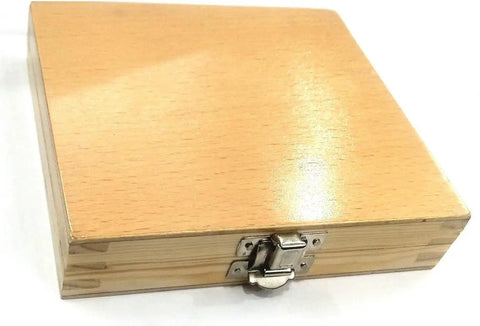 Wooden case of Five Piece Edge Finder Set With Hardened Tool Steel For Imperial Standard Alignment Includes EF-130 EF-132 EF-133 EF-134