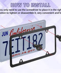 Top Shelf Stainless Steel License Plate Screws Black Bolts Kit For Car Tag Frame Holder Rust Proof Security Fasteners detailed installation view.