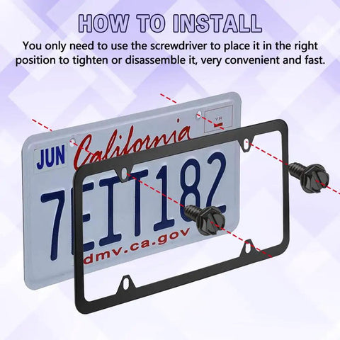 Top Shelf Stainless Steel License Plate Screws Black Bolts Kit For Car Tag Frame Holder Rust Proof Security Fasteners detailed installation view.