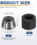 2Pcs 8mm Carbon Steel Router Collet Reduction Sleeve Adapter with M15 Nuts for Woodworking and DIY CNC Detail View