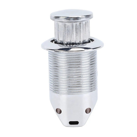 Push Button Keyless Cabinet Lock For RVs And Motorhomes, Embedded Latch shown with sleek chrome finish