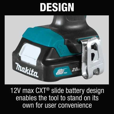 Close-up of the base of a 12V Max Cordless Drill Driver Kit With 3/8 In Chuck Two 2Ah Batteries Renewed Variable Speed 0 to 450 and 0 to 1700 RPM 250 In Lbs Torque Ergonomic Soft Grip Handle Go To Tool For Quick Projects, showing battery design.