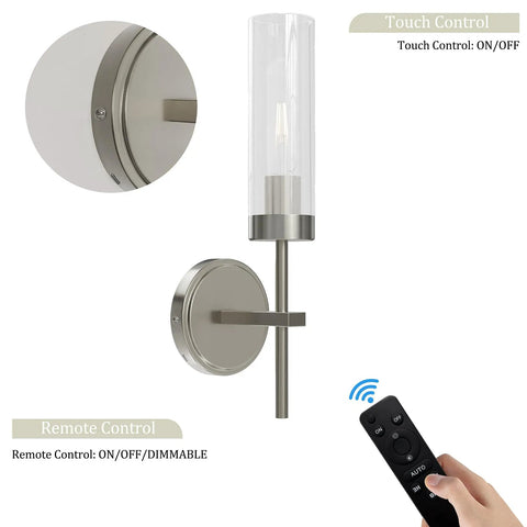 Seasonize Sand Nickle Battery Operated Wall Sconce Set of 2 with touch and remote control features.