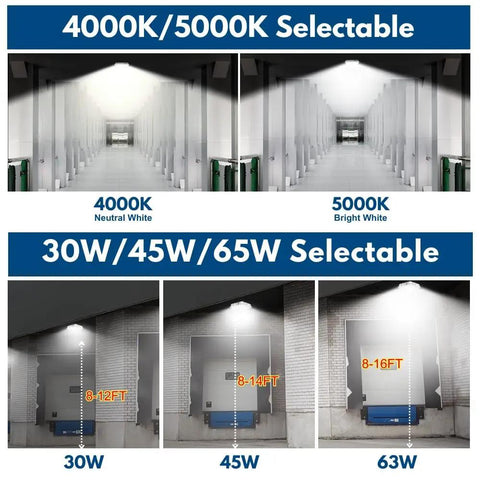 LED Canopy Light With Three Wattage Settings Dope Bright 63W 45W 30W Selectable 4000K Or 5000K demo in indoor space