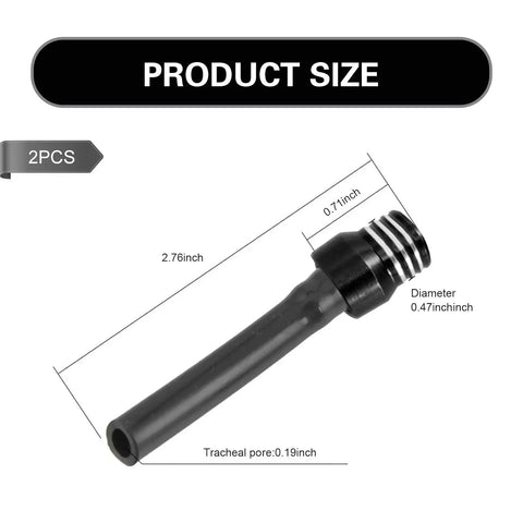 2 Pack CNC Aluminum Gas Cap Vent Tube With Steel Balls Universal Fuel Cap Air Vent Hose dimensions shown
