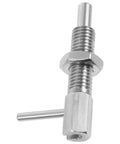 Bulletproof L Handle Lock Pin Stainless Steel Safety Plunger M10 L Shape Cabinet Fastener, profile view of a spring loaded latch.