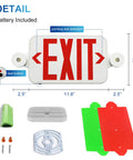 Diagram showing Two Pack Exit Sign With Emergency Lights Color Changing Red And Green UL Certified Battery Backup and components
