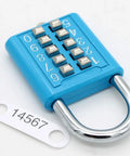 10 Dial Button Combination Padlock With 5 Position Locking Mechanism, blue with 10-position keypad, hardened steel shackle