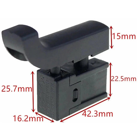 Ditch The Old Switch And Get This Hot Fix Power Tool Trigger Button Upgrade Your Electric Drill Or Cutting Machine With This Black Replacement Part That Keeps Your Hardware Running Smooth Without Any Glitches, black trigger button showing dimensions.