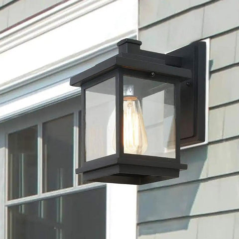 Rectangular Outdoor Porch Light With Clear Glass, Dope Farmhouse Style Weatherproof Exterior Wall Lantern In Matte Black, Anti Rust Build