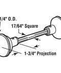 Solid Brass Vintage Door Knob Spindle Set - 2-1/4 Inch Outside Diameter Bronze Finish, detailed technical diagram