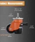 Heavy Duty Height Adjustable Casters With Ratchet Stem Leveling And Retractable Base For Workshop Gear set showing dimensions and features.