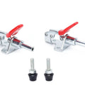 Hardcore Toggle Clamp With 400 Lb Holding Capacity And Quick Release Lever For Woodworking Or Metalworking Jigs And DIY Projects featuring chrome construction and red lever.
