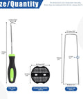All In One Garden Stakes And Staples Kit with 100 pcs 6 inch U shaped landscape staples, fixing gaskets, pick hook shown.