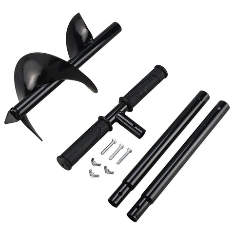Heavy Duty Hand Auger Post Hole Digger 6 Inch By 33 Inch Garden Hole Digger Tool components including steel drill and handles.