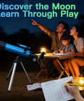 Kid-Friendly Beginner Telescope With 50mm Aperture And 100x Magnification Portable Tripod Kit With 2 Eyepieces And Finder Scope STEM Educational Gift For Boys And Girls Ages 6 12 Perfect Starter Astronomy Gear outdoors with family moon study