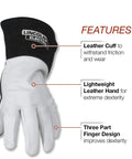Grain Leather TIG Welding Gloves for Pro Welders with High Dexterity and Soft Feel Medium Size K2981 M, showing features
