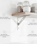 Heavy Duty Wall Mount Shelf Bracket In Stainless Steel L Shape Support for Kitchen Bath Laundry and Garage, shown with jars on shelf