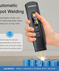 Portable Handheld Spot Welder With 2 In 1 Welding Pen Ultra Lightweight 155g shown welding nickel sheet on battery pack