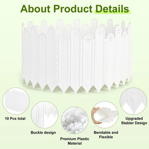 DIY White Garden Edging Borders Kit Ten Pieces Interlocking Plastic Edging Eleven Point Eight Inch Tall displayed with design details