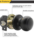 Door Knob Set, 10 Pack Matte Black Colonial Ball Knob Interior Passage Handles For Closet And Hallway Doors, adjustable latch