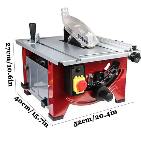 Slick Portable Bench Top Table Saw With Killer 4800 Rpm Motor Cuts Clean Fast For Easy Woodworking Setup side view with measurements