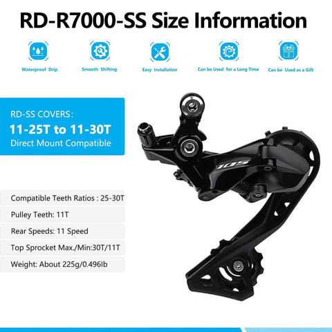11 Speed Rear Derailleur RD-R7000-SS Direct Mount For Road And Folding Bikes, 25-30T compatible, black, side view