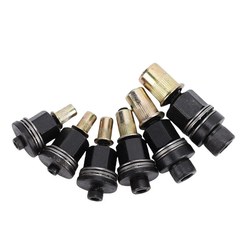 Six Piece Hand Rivet Nut Mandrel Set All-in-One For Quick Pro Grade Riveting On Sheet Metal And Pipe, Carbon Steel Construction