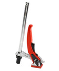 Quick Acting Hold Down Clamp For Woodworking Benches, red handle, alloy steel frame, 16mm columns, shown upright