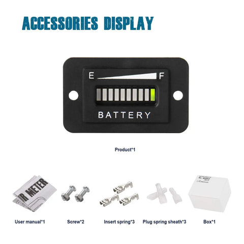 Cool 36V Battery Meter Gauge Compatible With Trojan Batteries Easy Install Digital Voltage Monitor For Golf Carts And Industrial Equipment Compact Power Capacity Display Kit Durable Construction, battery gauge with user manual and accessories.